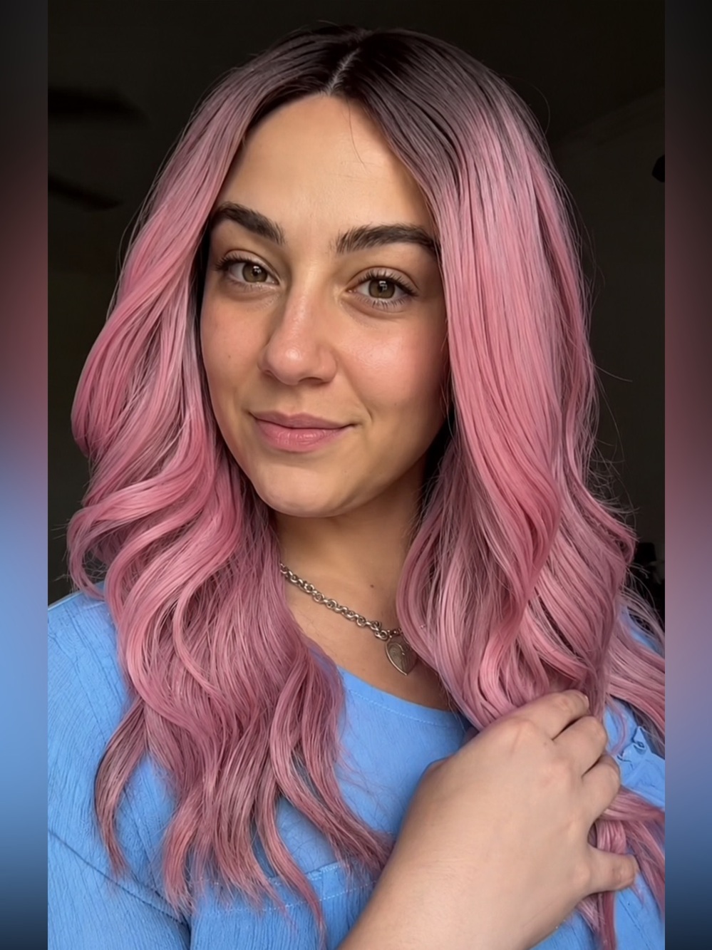 CSC Lace Front Wavy Ombre Wig in Dusty Pink with Dark Roots